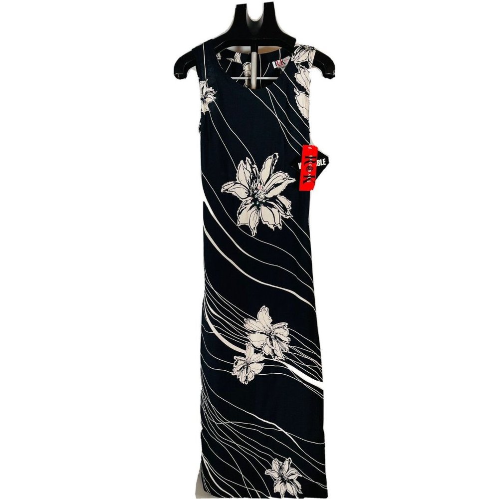 R & K Black Long Tie Back Women size 6 rayon Black Tropical Sequin Beads